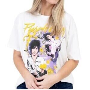 Daydreamer Prince White Graphic Tee with Purple and Yellow Accents